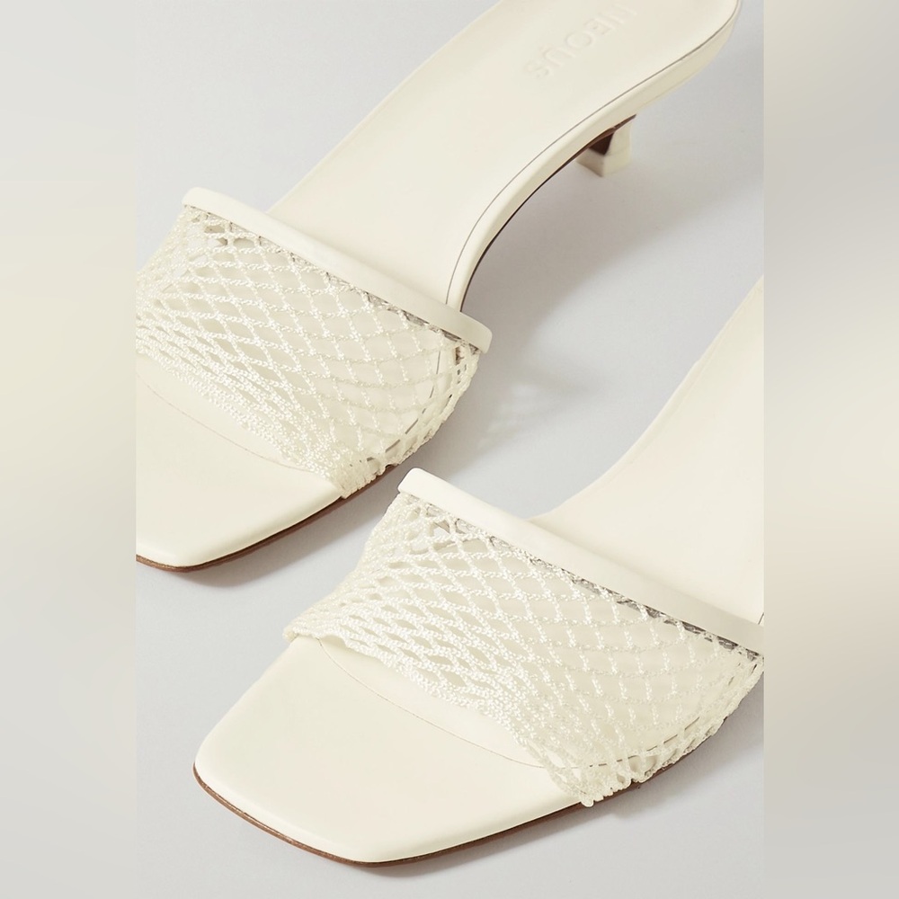 NEOUS Mormodes leather-trimmed fishnet mules